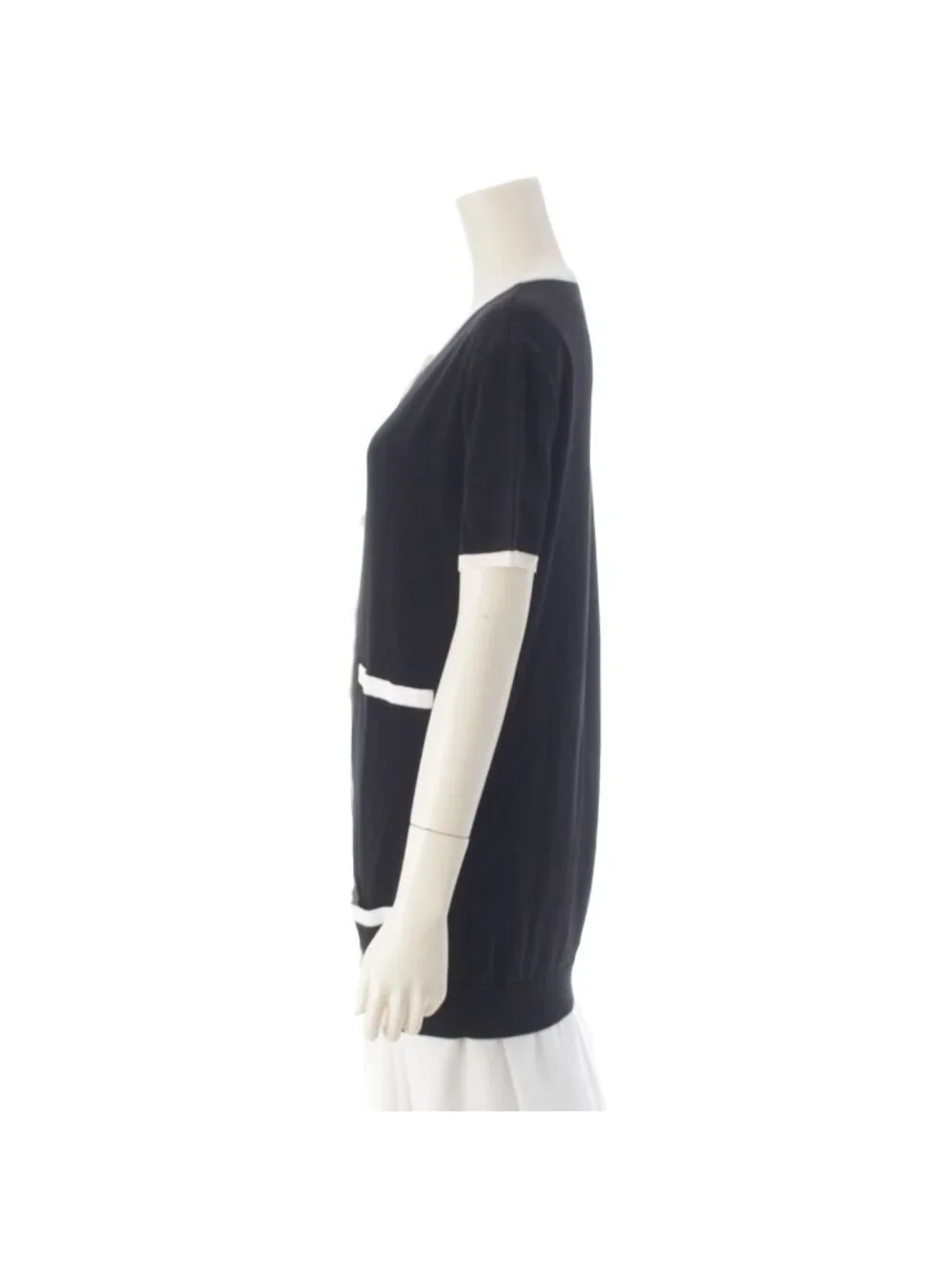 Chanel Cotton Knit Short Sleeve Cardigan Top Black 42